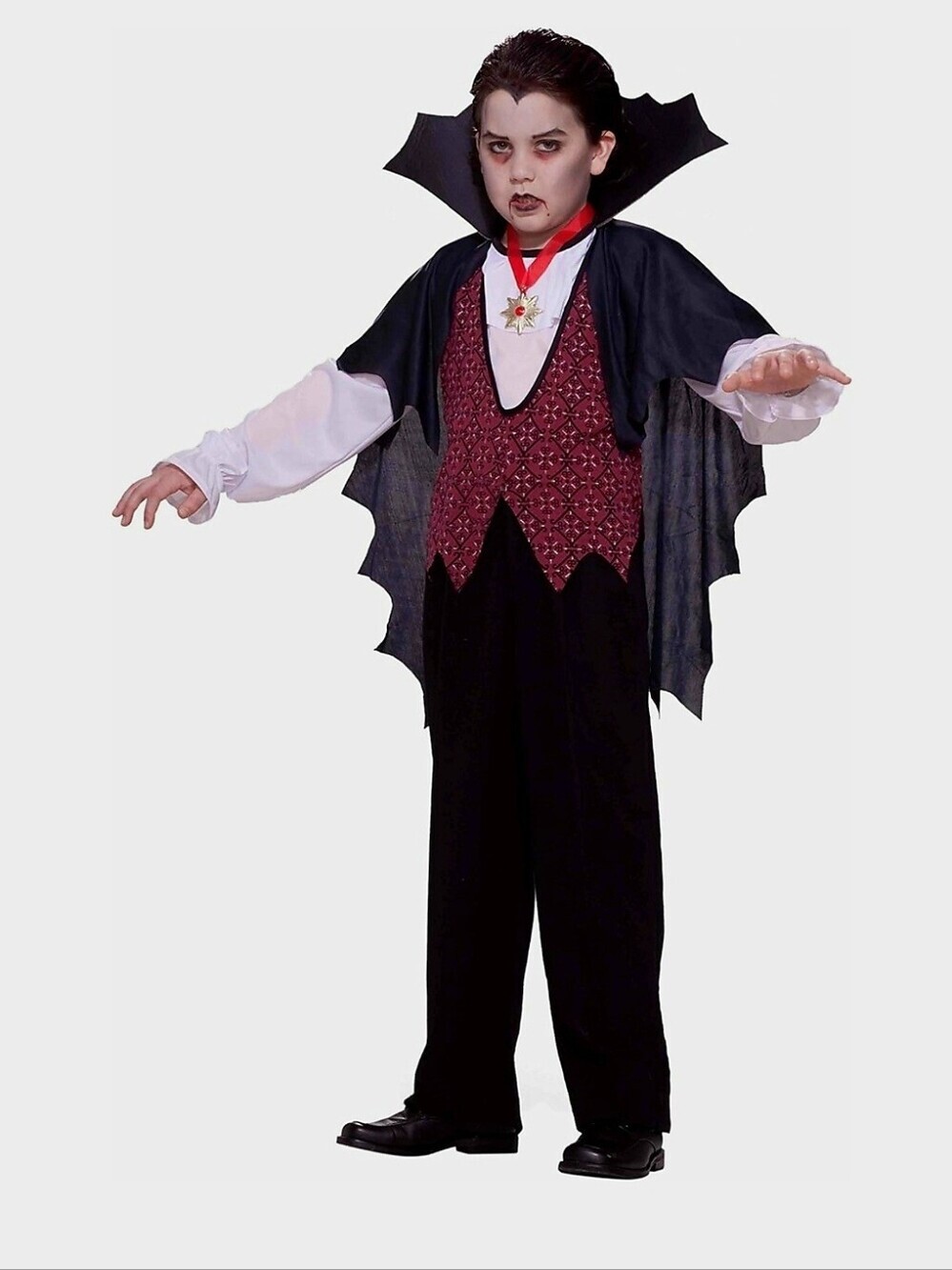 New Vampire Boys Halloween Costume Size Small 6/7 Shirt Vest Cape Medallion